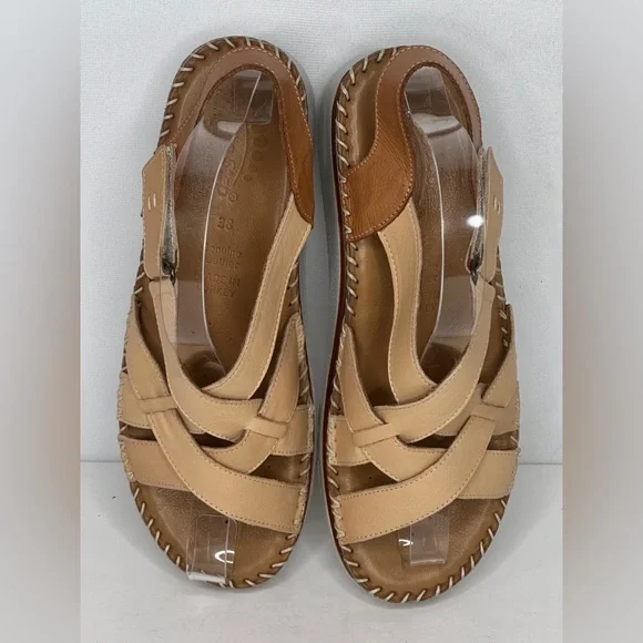 Spring Step Tan and Camel Leather Sandal Wedge - Picture 4 of 12